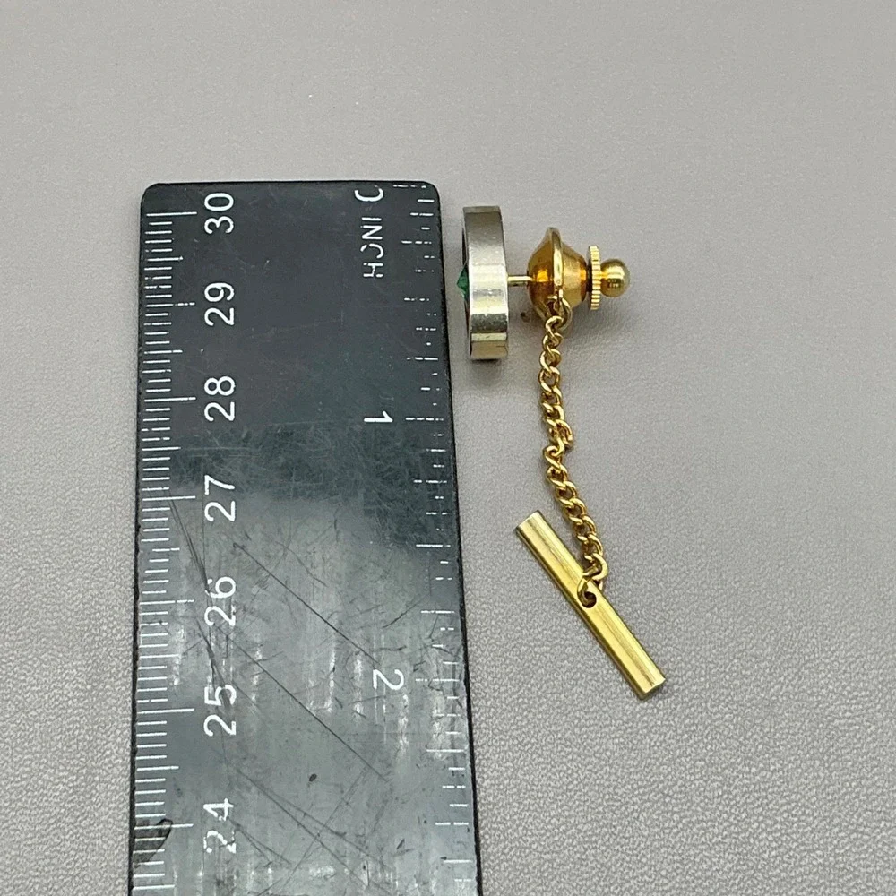 Sarah Coventry Tie Tack Rivoli Watermelon Rhinestone Gold Tone Vintage Chain
